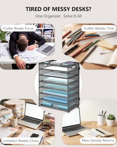 WALI Desk File Organizer, 8 Tier Desktop Paper Letter Tray Organizer with Handle, Office Desk Accessories & Workspace Organizers for Office, Home, School Supplies, 1 Pack, Black - color: Black, size: 8-Tier