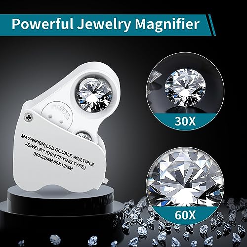 JARLINK 30X 60X Illuminated Jewelers Loupe Magnifier - color: White