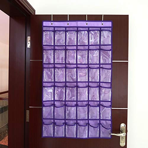 NIMES Hanging Closet Underwear Sock Jewelry Storage Over The Door Classroom Cell Phone Calculator Organizer 36 Clear Pockets (Purple) - color: Purple