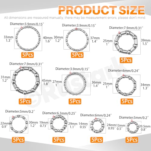 50Pcs 10 Sizes Bike Ball Bearing Headset Retainer Assortment Kit Crank Caged Wheels Bicycle Ball Bearings Balls Bike Crank Bottom Bracket Bearings for Road Bicycle Repair
