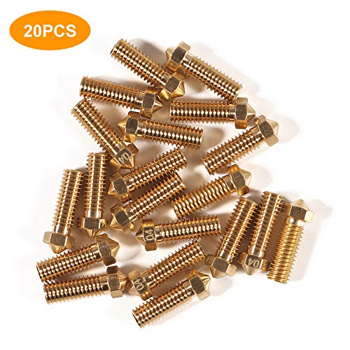 20PCS 3D Brass Volcano Nozzle M6 Thread Nozzles 0.4mm M6 Printed Head for 1.75mm Filament 3D Printer Parts Volcano Heater Block J-Head Hotend Extruder - color: 20pcs Volcano Nozzles 0.4mm