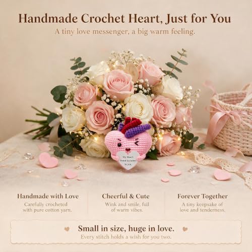 Emotional Support Handmade Crochet Heart Keepsake Desktop Ornament - color: Pink Heart01