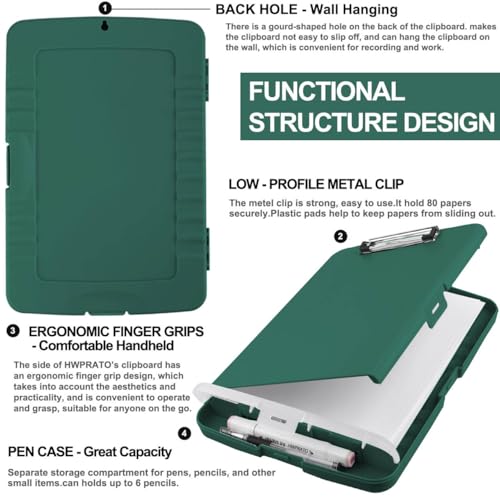 HWPRATO Clipboards Organizer Clipboard with Storage Nursing Clipboard Foldable File Folder Plastic Folio with Storage Case for Teacher,Kids,Doctor,Offices (Retro Green) - color: Retro Green