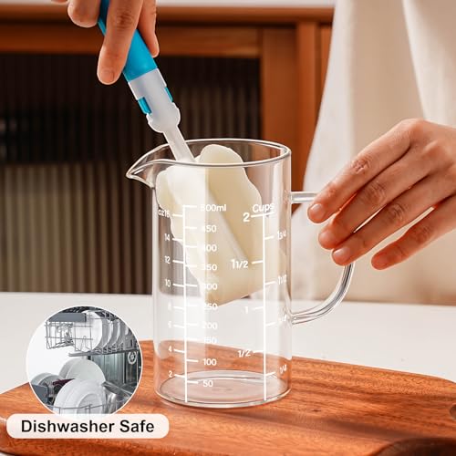 PARACITY 2 Cup Glass Measuring Cup, Liquid Measuring Cups with three Scale and V-Shaped Mouth, Glass Coffee Cups with Handle, Glass Beaker for Kitchen or Restaurant 500 ML (Pack of 2) - size: 500ml (Pack of 2)