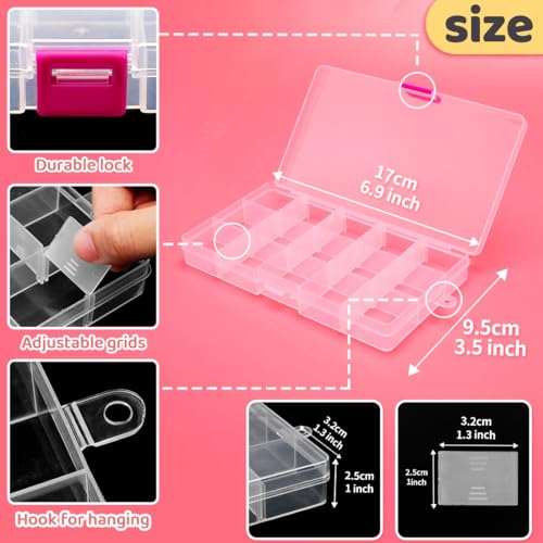 IOOLEEM Bead Organizer Box, 15 Grids 2 Pack Adjustable Dividers Storage Box - color: Clear, size: 15 Grids Adjustable (2 pack)