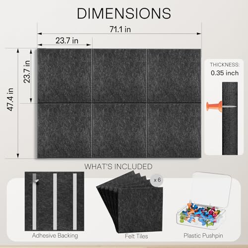 MaxGear Extra Large Bulletin Board 72" x 48", Dark Gray Felt Wall Tiles - color: Dark Gray, size: 72" x 48"