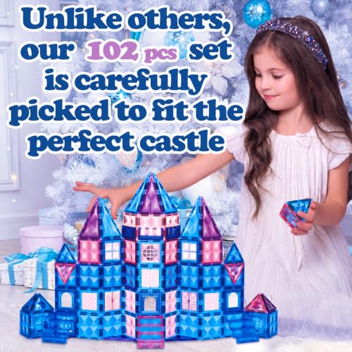 Little Pi 102pcs Frozen Princess Magnetic Tiles, Magnetic Blocks - Blue - color: Blue Castle