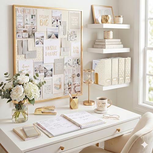 BLU MONACO | Cardboard Magazine File Holder Set of 4 | Vertical Magazine File Holder for Desk and Shelves | Cream Gold Foldable Magazine Holders with Label Slots - color: Cream Gold Woven