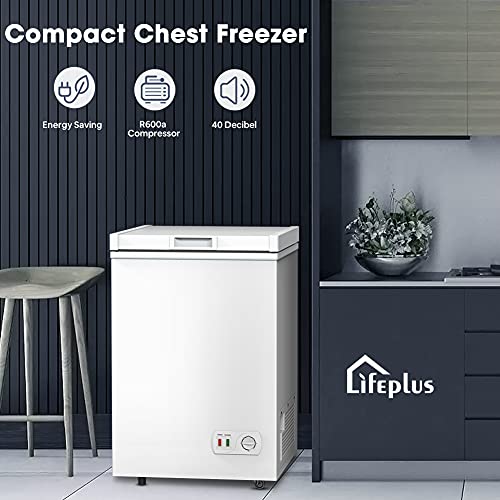 LifePlus Chest Freezer, Compact Deep Freezer 7 Adjustable Temperature with Removable Basket, Top Open Door Freezer Upright for Apartment Home (4.2 cu.ft.) - color: white