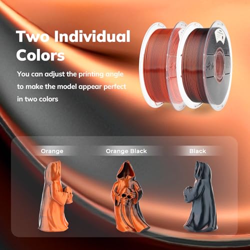 AMOLEN Silk PLA 3D Printer Filament, Dual Color Black Orange PLA 1.75mm, Shiny Color Change Filament 3D Printing PLA Filament for Most FDM 3D Printer, 1kg Spool(2.2lbs) - color: Black/Orange