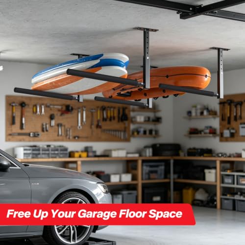 Ceiling Kayak Storage Rack for Garage, Heavy-Duty Overhead Kayak Hanger - size: Single (2pc )