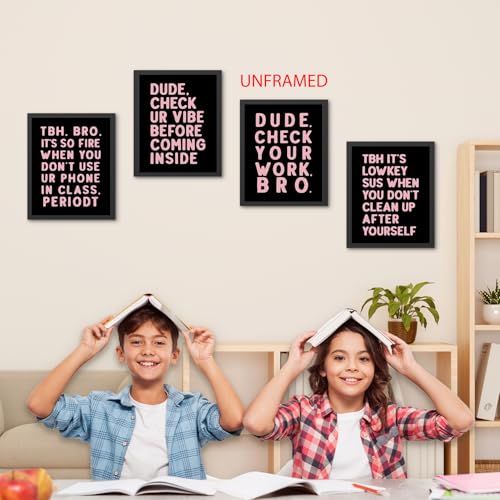 Hxlac Funny Middle High School Classroom Wall Art Prints Set of 4 Unframed - Senior High School Wall Art, Black and Pink Middle Classroom Posters, Funny Reading Room Wall Decor(8x10 Inches) - color: black-1, size: 8x10inch