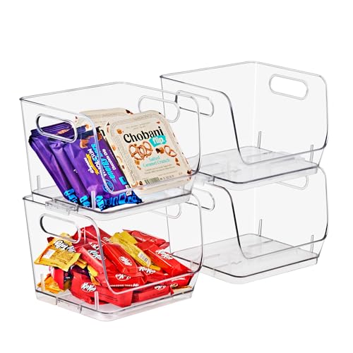 Sorbus Clear Pantry Organizer with Stackable Storage Bins, Open Front - size: Small Square, style: 4 Pack