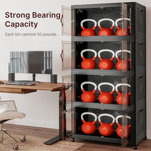 UAMFURI Stackable Storage Bins, 700QT Collapsible Drawers with 1 Lid - color: Dark-175QT, size: 4Pack with 1 top lid