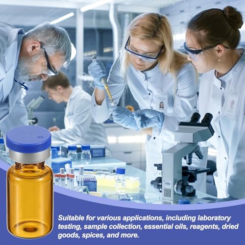 PATIKIL 2ml Sample Vials, 100 Pack Lab Empty Vials with Butyl Rubber Stopper Crimp Top Caps and Labels Borosilicate Glass Vial, Amber - color: Amber, size: 2ml