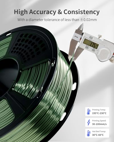 Silk PLA Filament 1.75mm, Metal-Like Shiny Silk Dark Green Bronze 3D Printer Filament, 1kg Spool (2.2lbs), Dimensional Accuracy +/- 0.02 mm, Vacuum Packaging - color: Silk Dark Green