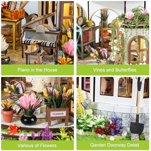 DIY Miniature House Kit, Book Nook Kit with LED Light, 3D Wooden Puzzle Bookshelf Decor Building Kit, Birthday Gifts for Family & Friends - color: Hanging Garden