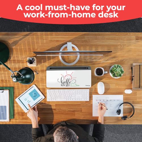 Chalkola Glass Desktop Whiteboard with Storage, Desk Dry Erase Board Buddy - color: White