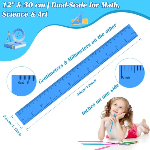 36 Pack 12" Clear Blue Plastic Rulers, Rulers Bulk for Classroom - color: Blue