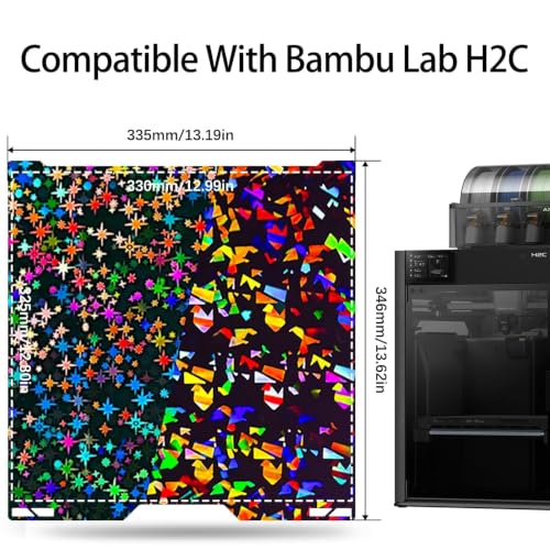 for Bambu Lab A2L H2C Build Plate 335x325mm Double Sided Print H2C Build Plate Starry+Flake Smooth Build Plate Easy Bend Removal Ideal for TPU/PETG/PLA Filaments for Bambu Lab H2C Accessories - color: Flake+Star