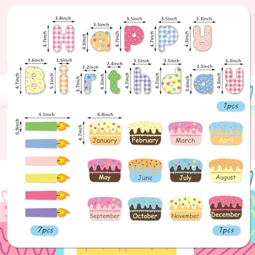 FYSUIMU 67 Pcs Happy Birthday Bulletin Board Decoration Set Birthday Cake Cutouts Back to School Paper Cutting with Glue Points for First Day of School Party Classroom Wall Calendar
