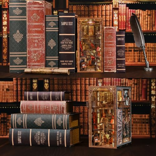 MiniCity Abbey Library Book Nook Kit, 3D Wooden Bookshelf Puzzle with LED - color: Abbey Library