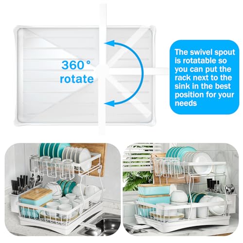 7 code 2-Tier Large Dish Drying Rack for Kitchen Counter, White - color: White