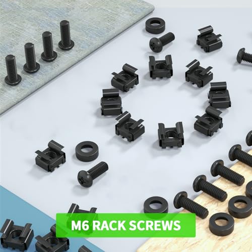 50 PACK M6 x 16mm Rack Mount Cage Nuts, Screws and Washers for Rack Mount Server Cabinet, Rack Mount Server Shelves, Routers, Rack Mount Screws and Square Insert Nuts, Self-Locking Cable Ties for Free - color: Black