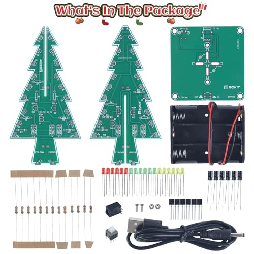 Christmas Tree Soldering Project, Icstation 3D Xmas Tree Soldering Kit with LED Flashing Lights DIY Soldering Practice 3 Colors Christmas Tree Assemble Kit for Learning Teaching STEM Educational - color: 3 Colors, size: 1pc