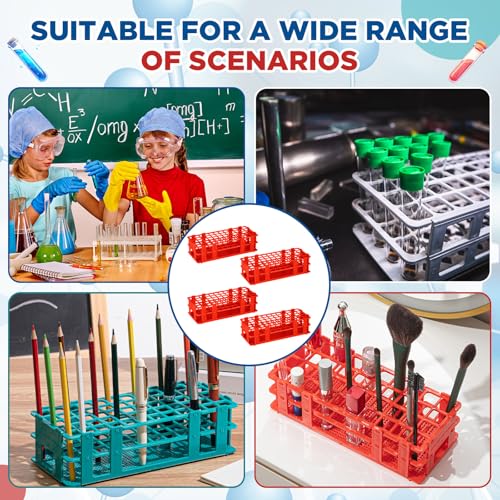 CroBlissful 4 Pcs 60 Hole Plastic Test Tube Rack Lab Holder Rack for 16mm/20mm Tube Detachable, Red - color: Red, size: 60 Hole