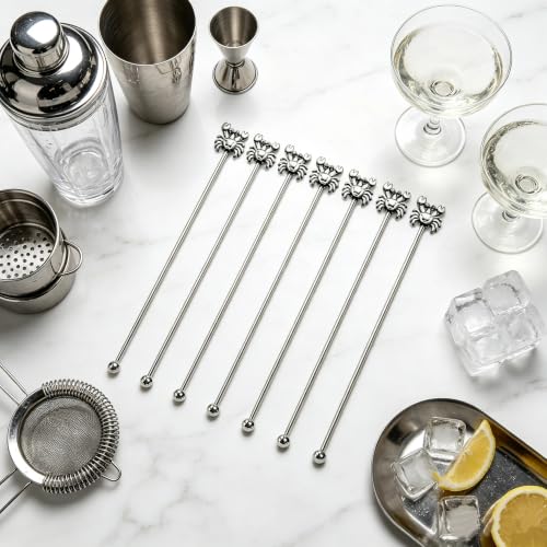 Homestia 6 Pcs 7.5'' Metal Stir Sticks, Cocktail Stirrers, with Crab Decor - color: 6Pcs Crab