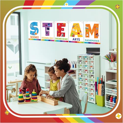 Sproutbrite 5 Pack 12”x16” Classroom Posters Décor STEAM Display Posters for Classroom School Decorations Wall Chart for Elementary, Middle School and High School - Science, Technology, Engineering, Arts and Mathematics - Encourages Critical Thinking - co