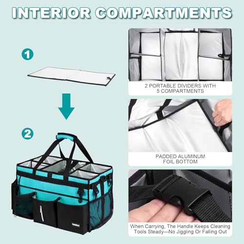Extra-Large Wearable Cleaning Caddy With Detachable Divider,Cleaning Caddy For Cleaning Supplies Large Cleaning Supply Caddy With Adjustable Shoulder Strap & Waist Belt For Cleaners,Mint Green - color: Mint Green, size: Extra-Large