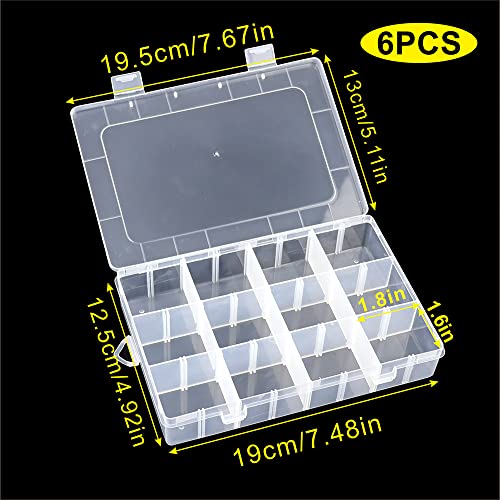 6 Pack Organizer Box with Parkical Adjustable Dividers, 12 Grids Plastic Storage Container for Jewelry, Craft DIY, Bead Organizer, Sewing, Dip Powder, Hair Accessories - size: 6 Pack 12 Compartment Organizer Box