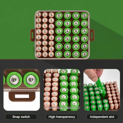 ALCYON Plastic Battery Organizer Storage Case for 48 AA/AAA Batteries - color: Brown, size: Medium 48+AA AAA
