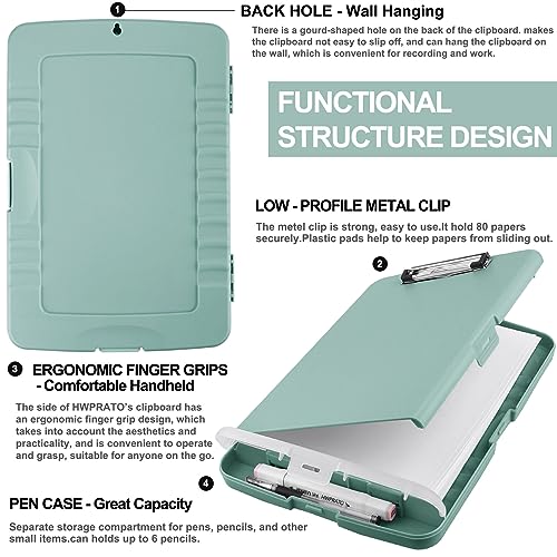 HWPRATO Clip Boards 8.5x11 with Storage Nursing Clipboard Folder with Pen Holder High Capacity Storage Clipboards Plastic with Low Profile Clip Clipboard Binder for Work Teacher (Grey-Green) - color: Grey-green