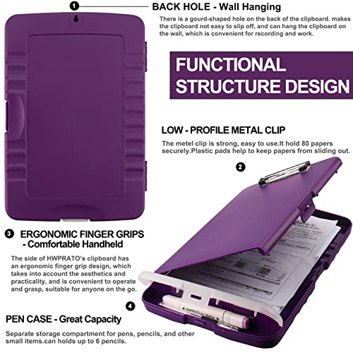 HWPRATO Clip Boards 8.5x11 with Storage Purple Clipboard with Storage Clipboard Folder Foldable File Plastic Folio Case for Teacher,Kids,Doctor,Offices (Purple) - color: Purple