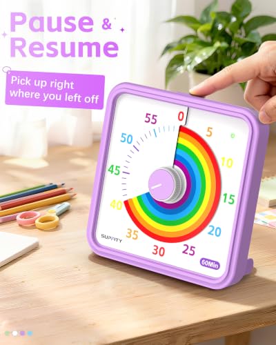 8-Inch Large Visual Timer for Kids 60-Minute Classroom Timer Magnetic - color: Purple-rainbow