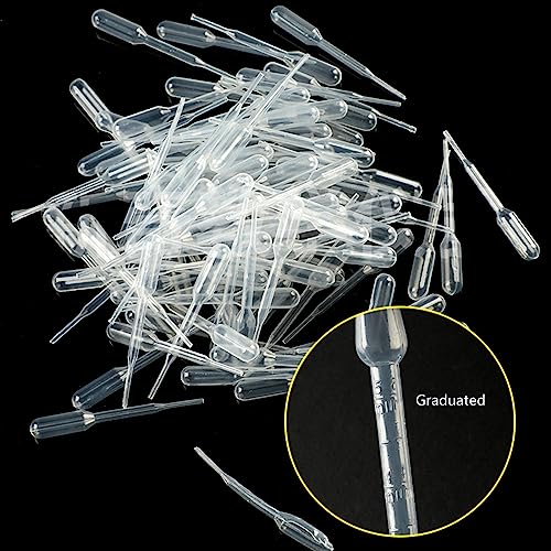 100x Disposable Pipettes 0.2/0.5/1/2/3/5ML Plastic Transfer Pipette Practical Pipettes Dropper for Science Experiments, 6.5cm