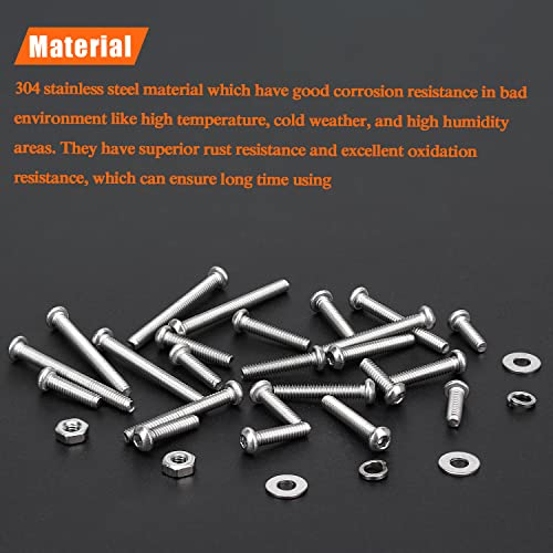 HELIFOUNER 560 Pieces M2.5 x 4mm /6mm /8mm /10mm /12mm /16mm /20mm, Button Head Socket Cap Screws Bolts Washers Nuts Kit, 304 Stainless Steel - size: M2.5, style: Button Head Socket Cap