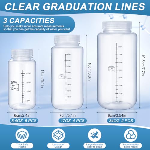 12 Pcs Plastic Sample Bottles with Lid, Reagent, 8oz+16oz+32oz, Transparent - color: Transparent, size: 8oz+16oz+32oz
