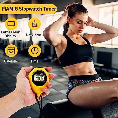 Stopwatch Sport Timer, 2 Pack Large Display Digital Stopwatch Timer with Date Time, No Alarm Silent Easy to Set Stopwatches for Sports, Coaches, Kids, Swimming and Running (Yellow) - color: Yellow