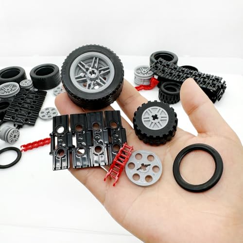 Miutrue Technical Parts Car Gears Wheels Treads Chain Links Building Blocks Accessories Pieces kit Construction Toys for Kids 6yrs+ Compatible with Major Brands - style: Wheels Track Chain Set