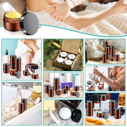 40 PCS 15g Amber Plastic Containers with Black Lids,Small Makeup Containers,0.5oz Small Sample Pot Jars Round Travel Cosmetic Jars with Spatulas for Liquid Sample Powder Cream Lotion - color: Amber, size: 15g