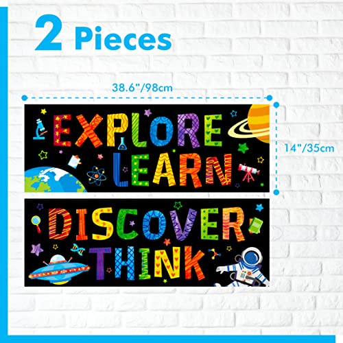 Gethelud Classroom Banner Poster, 2 PCS Bulletin Board Decoration Colorful Inspirational Wall Decor for School & Classroom Preschool Primary Middle High School- Explore & Learn (Poster Tube Package) - style: Explore & Discover