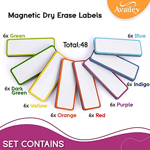 Availey 48 Pieces (3.2 x 1.2) - Colored Border Magnetic Dry Erase Labels - Reusable Strips for Classroom Home Office Garage Refrigerator Blank Writable Erasable Cards Name Tags Students Locker Shelf - color: Colored Border, size: 3.2 x 1.2 Inch