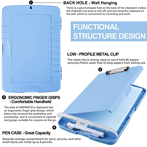 HWPRATO Storage Clipboard Heavy Duty Clipboard with Pen Holder Plastic Clipboards with Storage Clip Boards 8.5x11 with Storage for Teacher,Kids,Doctor,Offices (Light Blue) - color: Light Blue