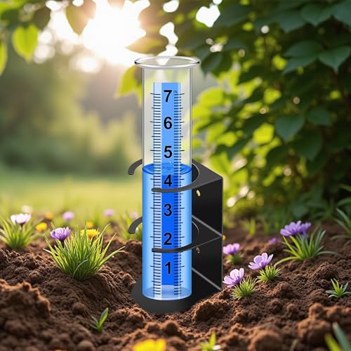 Rain Gauge Outdoor, Rain Gauge with 2 in 1 Stainless Steel Rack Holder