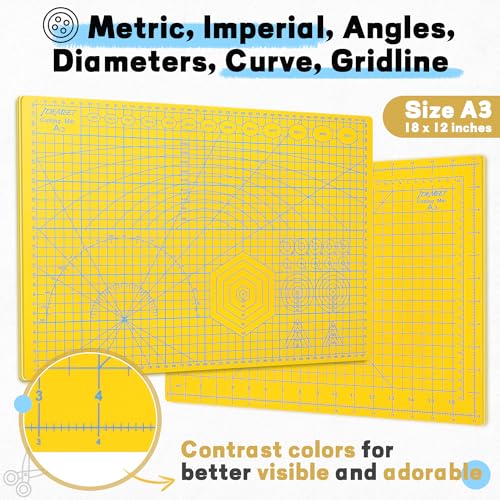Self Healing Cutting Mat 18" x 12", A3 Double-Sided for Sewing & Quilting - color: Lemon Yellow, size: A3:17.8''x11.9''