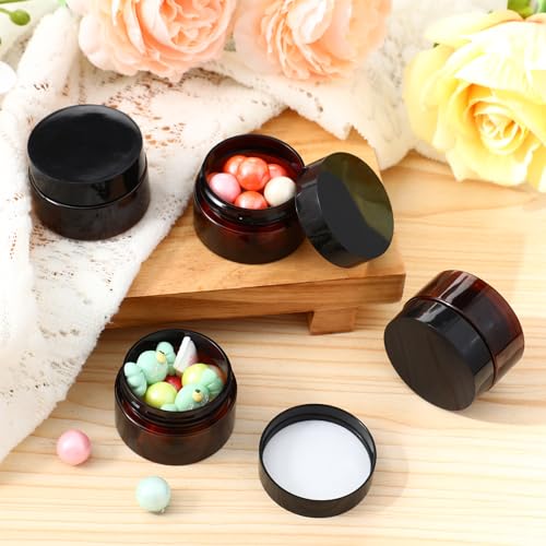Patelai 4 Pcs Plastic Jars with Lids, Amber, 1 oz, Wide Mouth - color: Amber, size: 1 oz